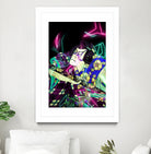 Samurai Japan Print Art Colored Neon Electric by Damian firenza on GIANT ART - fuchsia digital painting