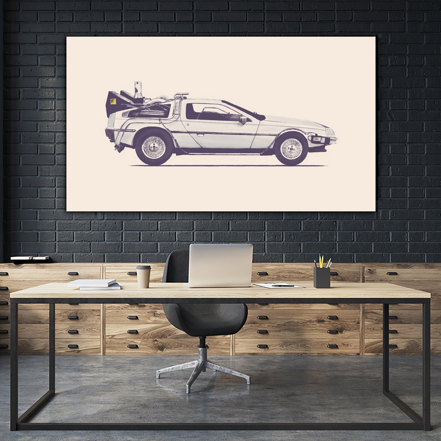 Famous Car #2 - Back to the Future's Delorean by Florent Bodart on GIANT ART - white digital painting