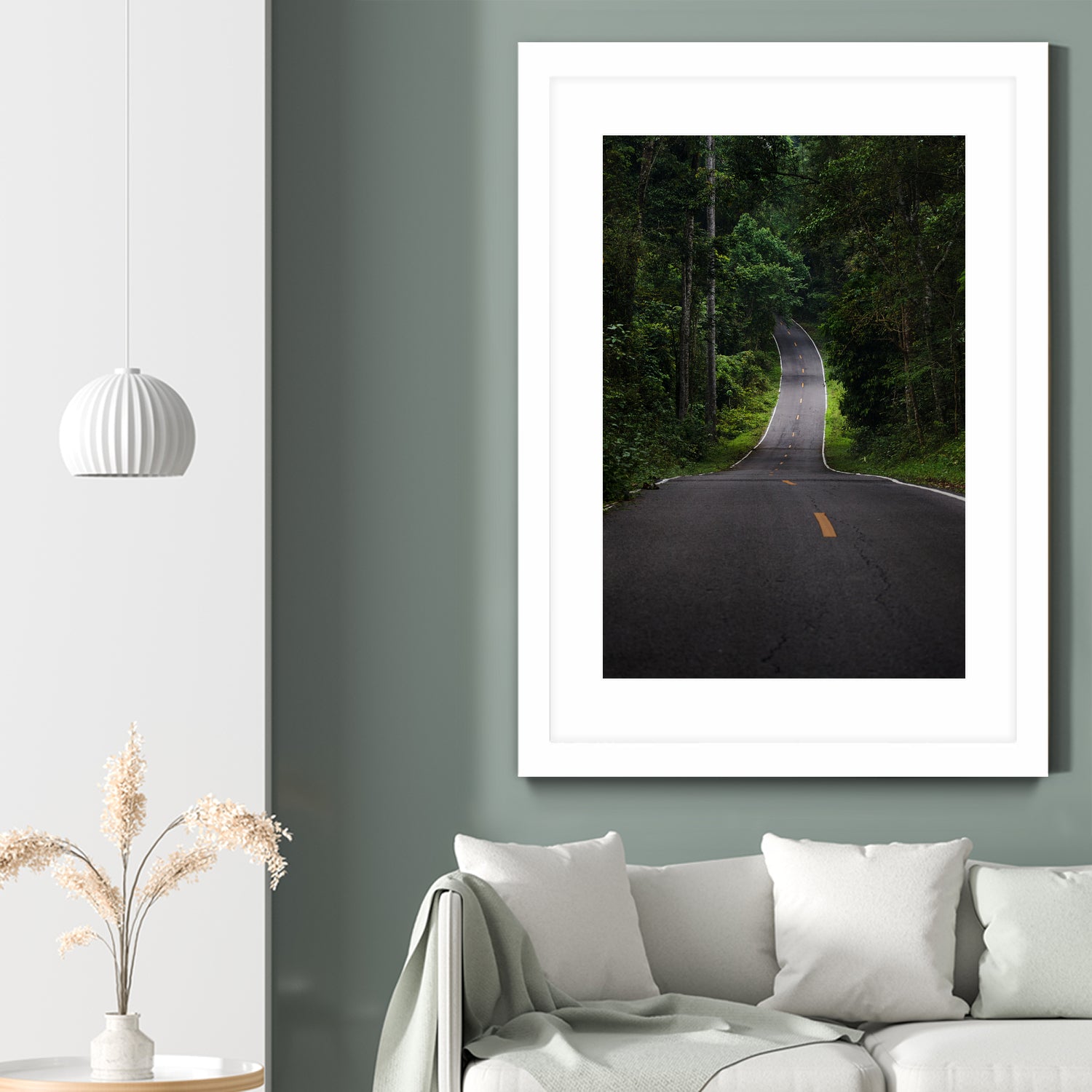 The asphalt road straight into the forest by Studio OMG on GIANT ART - green photo illustration