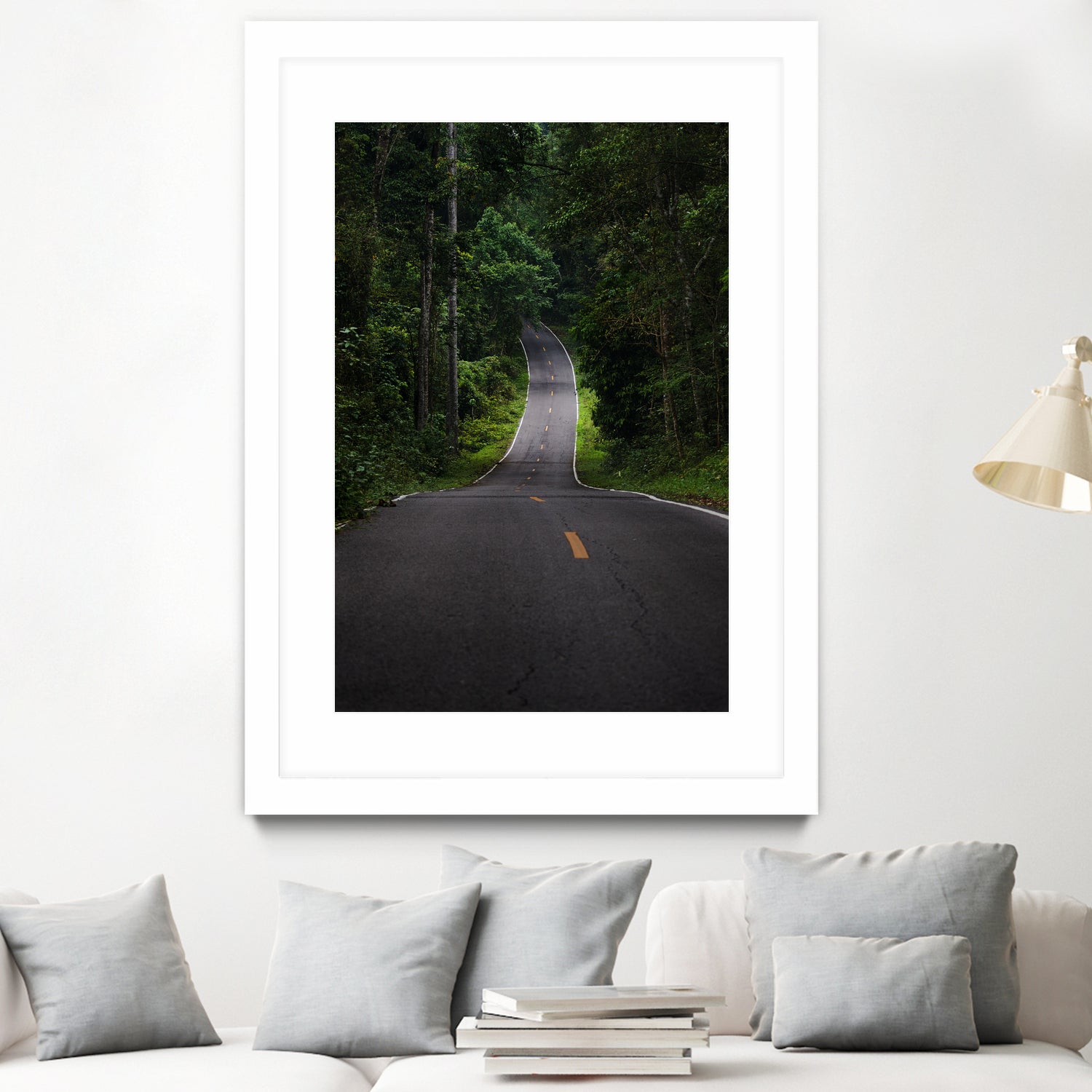 The asphalt road straight into the forest by Studio OMG on GIANT ART - green photo illustration