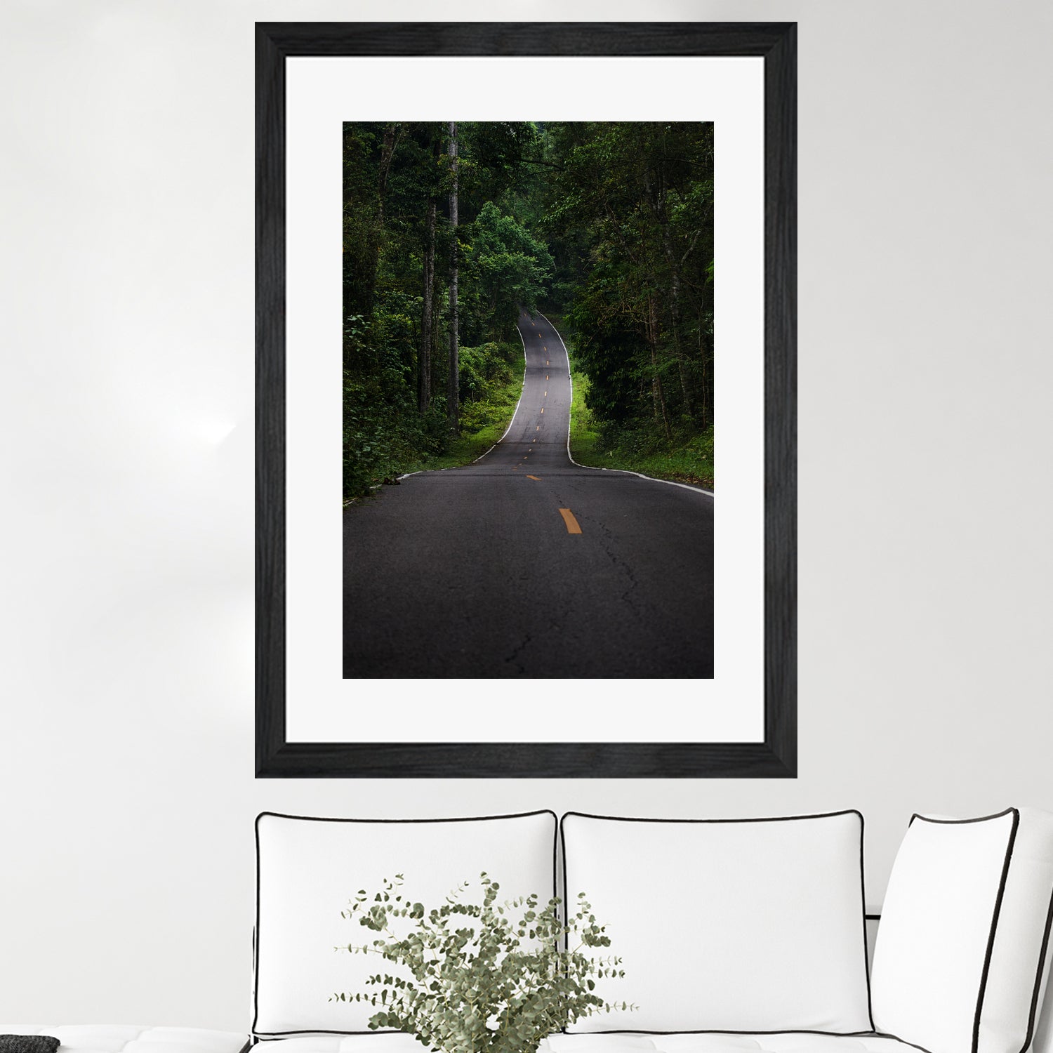 The asphalt road straight into the forest by Studio OMG on GIANT ART - green photo illustration