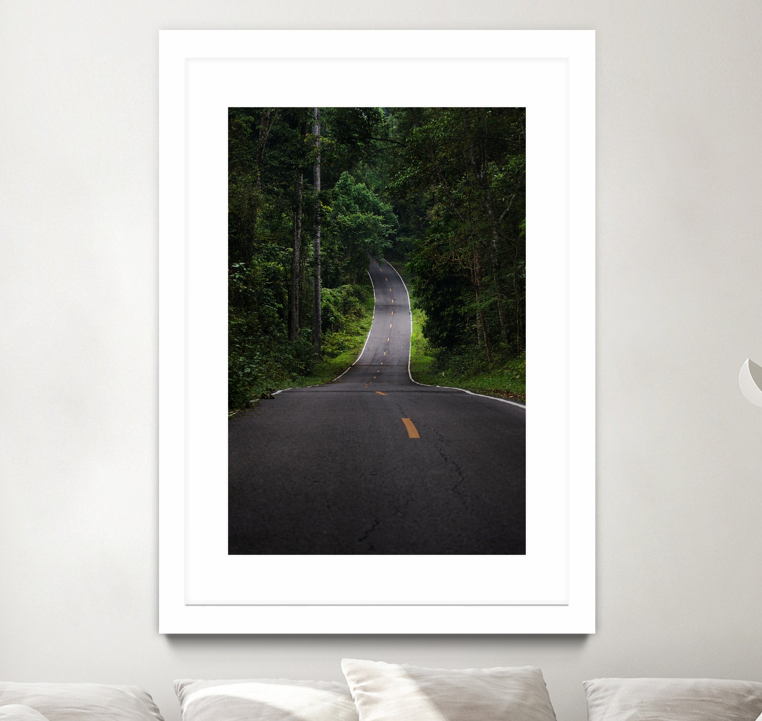 The asphalt road straight into the forest by Studio OMG on GIANT ART - green photo illustration