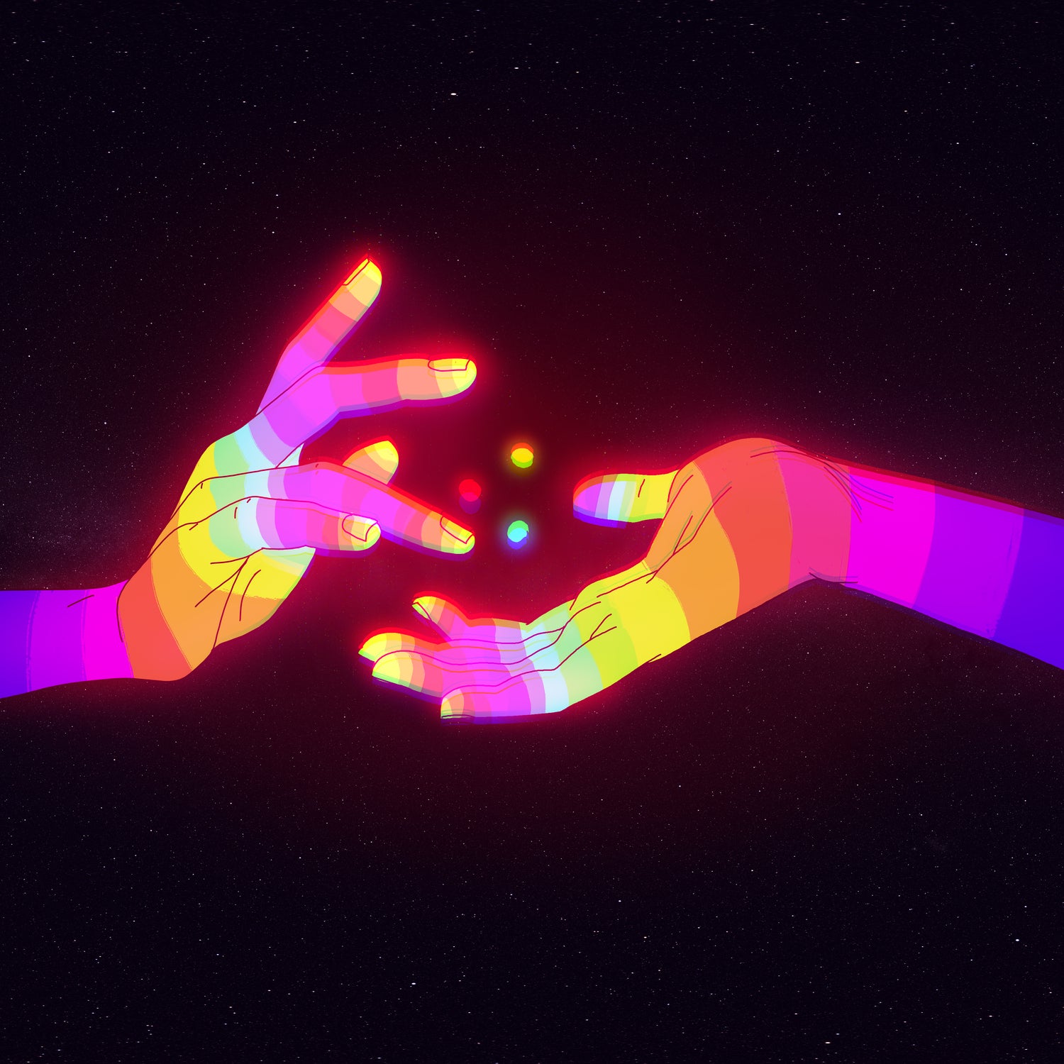 Psychedelic Energy Hands 1 (GIF) by Francois Martin Painchaud on GIANT ART - pink character design