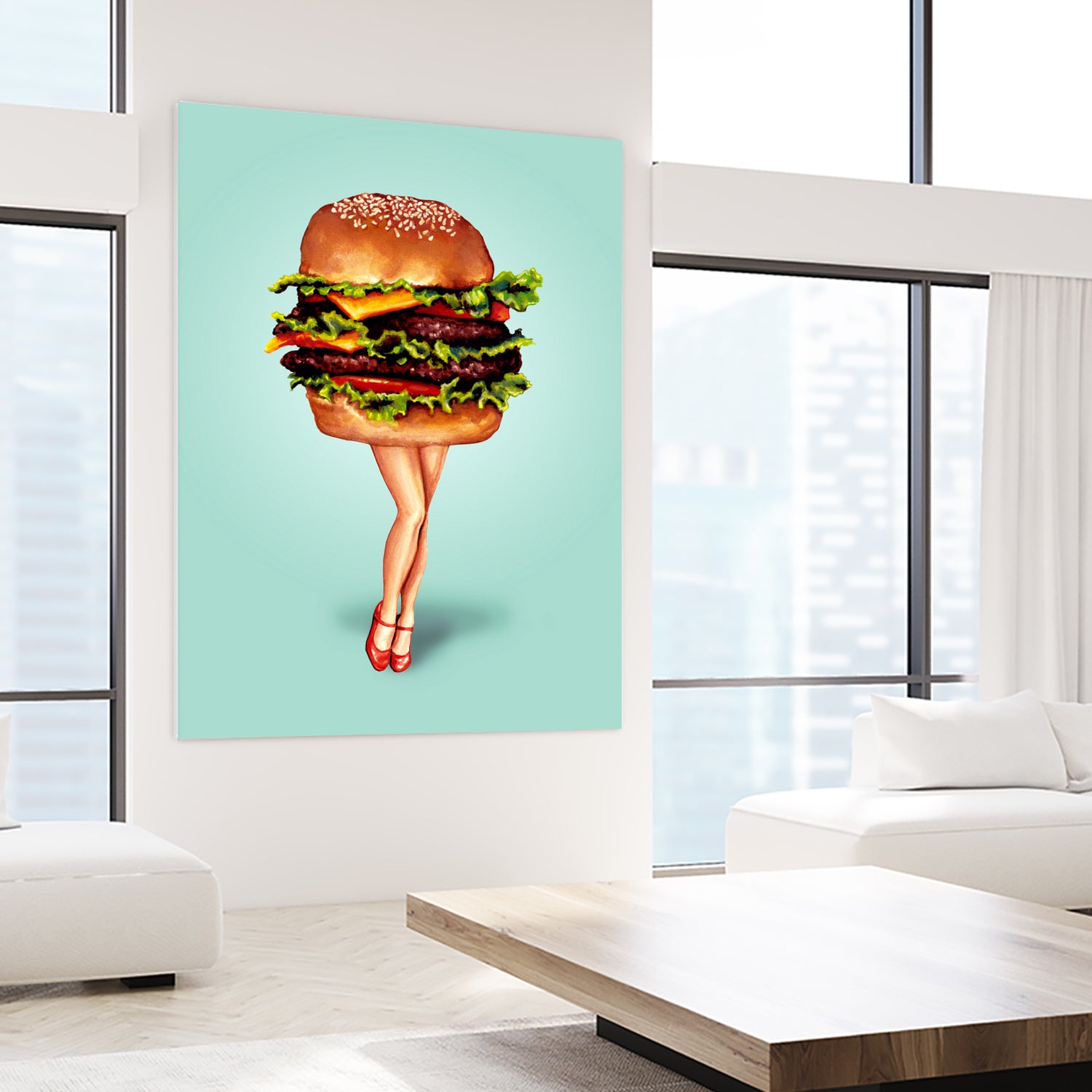 Cheeseburger Girl by Kelly Gilleran on GIANT ART - blue mixed media