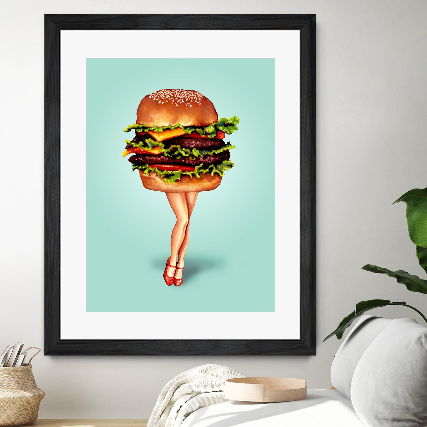 Cheeseburger Girl by Kelly Gilleran on GIANT ART - blue mixed media