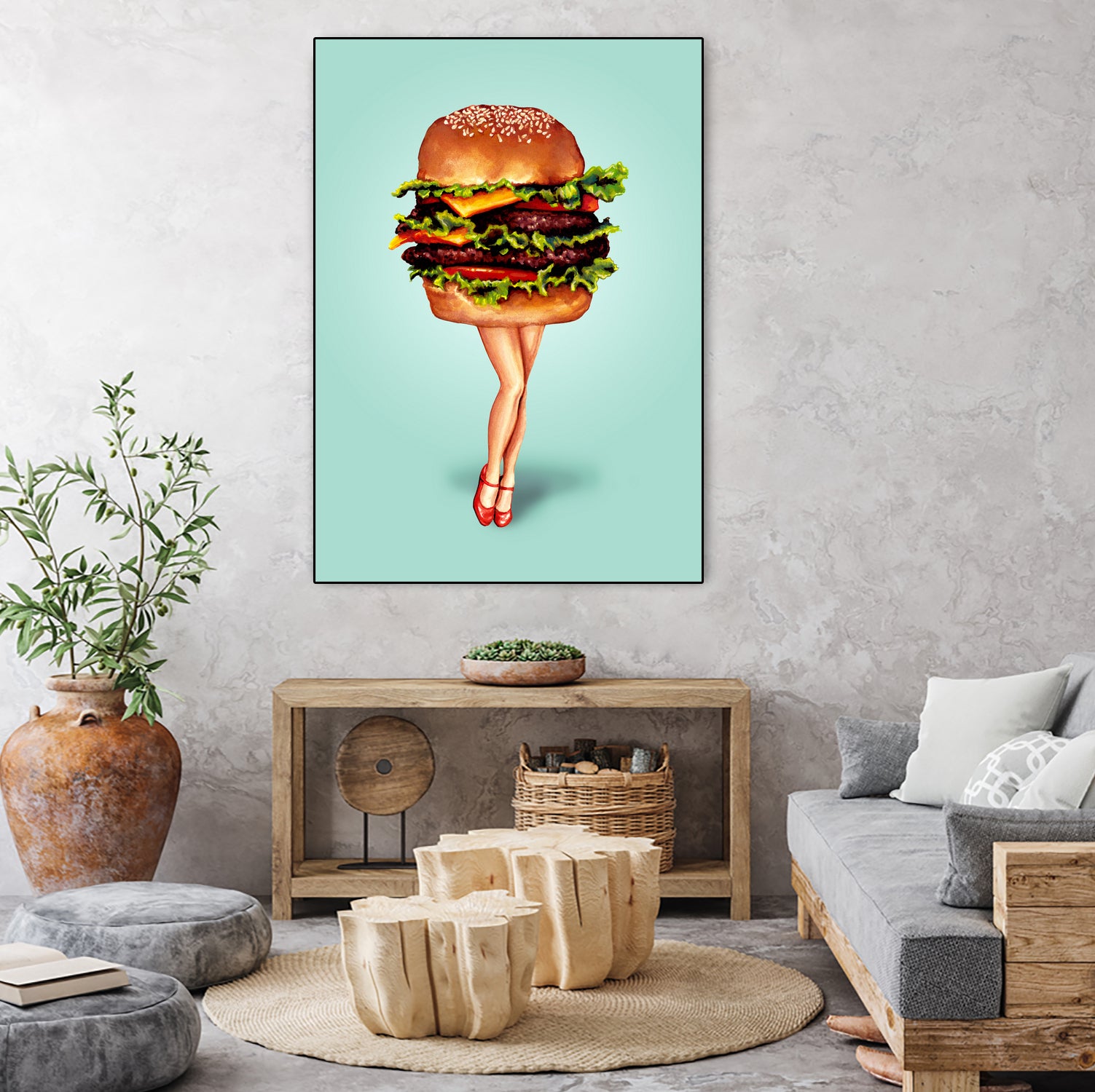 Cheeseburger Girl by Kelly Gilleran on GIANT ART - blue mixed media