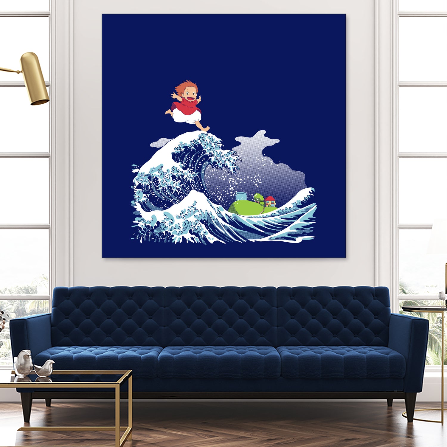 Ponyo and the Great Kanagawa wave by Stefano Piga on GIANT ART - blue digital drawing