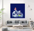 Ponyo and the Great Kanagawa wave by Stefano Piga on GIANT ART - blue digital drawing