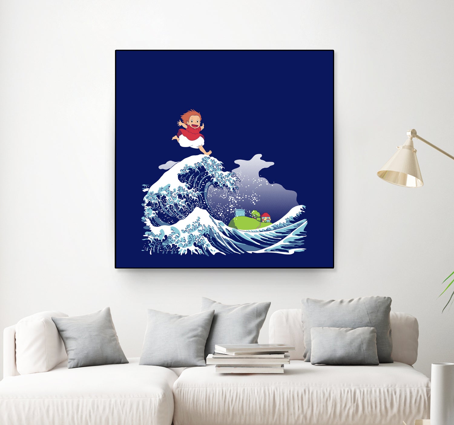 Ponyo and the Great Kanagawa wave by Stefano Piga on GIANT ART - blue digital drawing