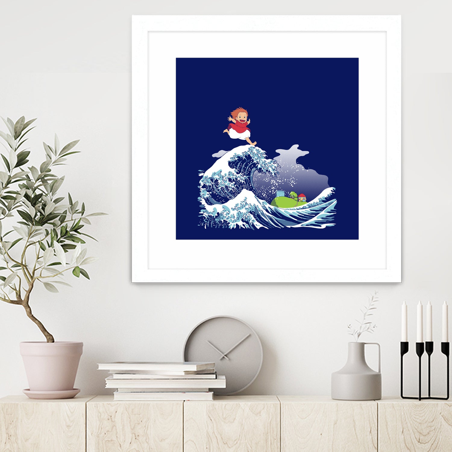 Ponyo and the Great Kanagawa wave by Stefano Piga on GIANT ART - blue digital drawing