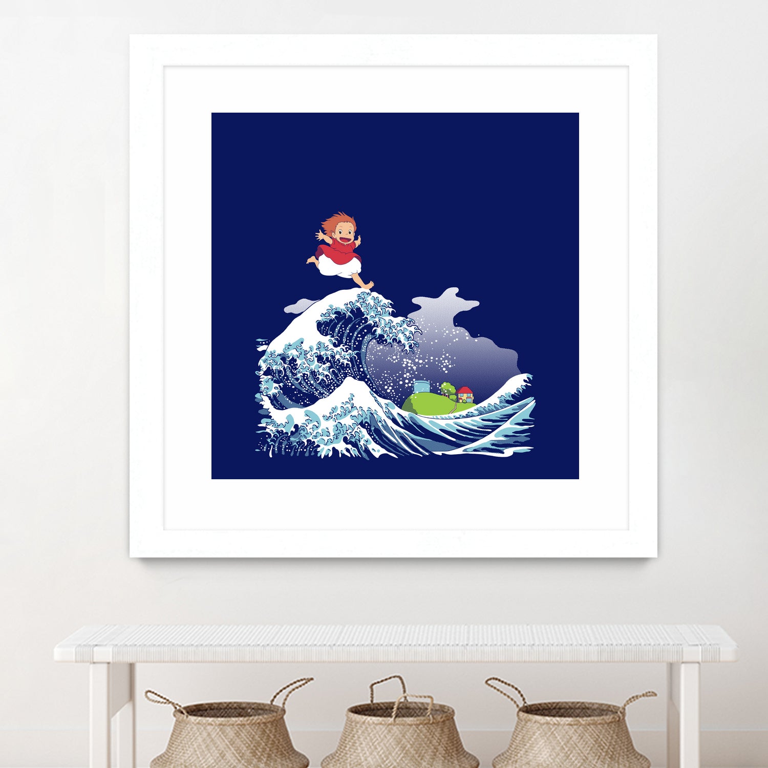 Ponyo and the Great Kanagawa wave by Stefano Piga on GIANT ART - blue digital drawing