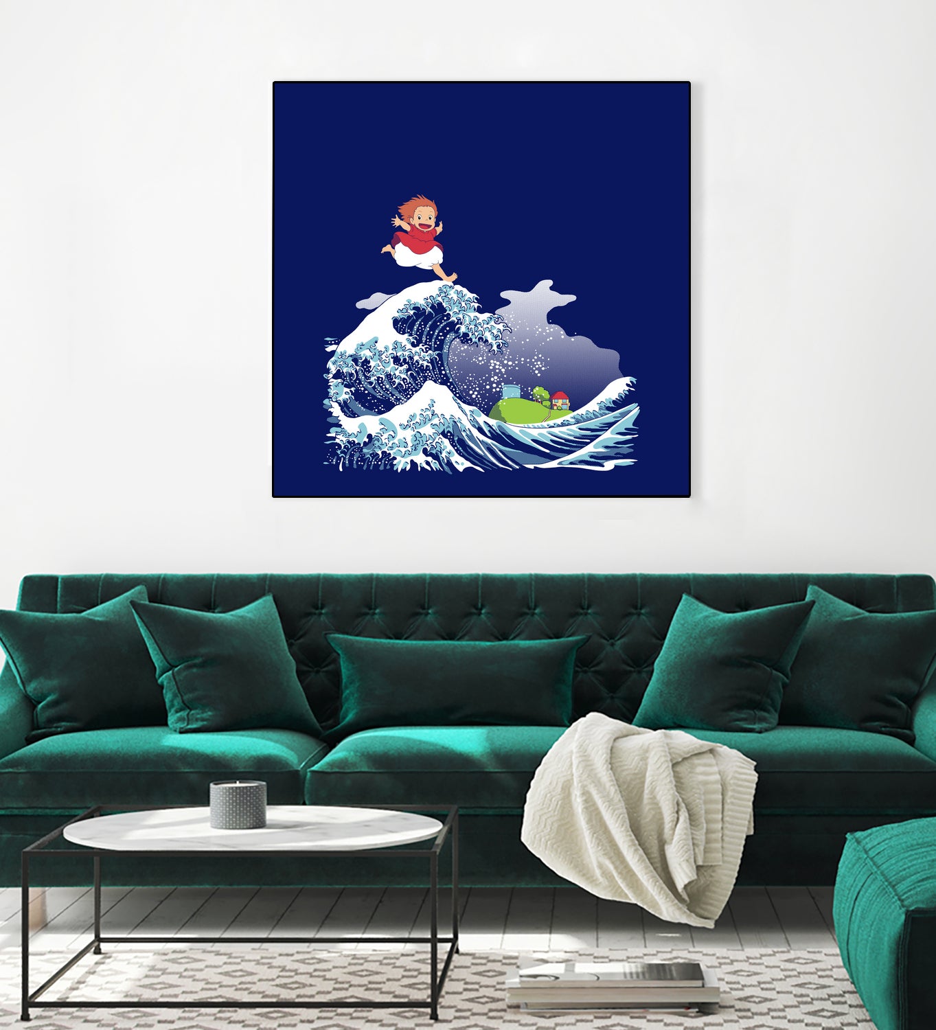 Ponyo and the Great Kanagawa wave by Stefano Piga on GIANT ART - blue digital drawing