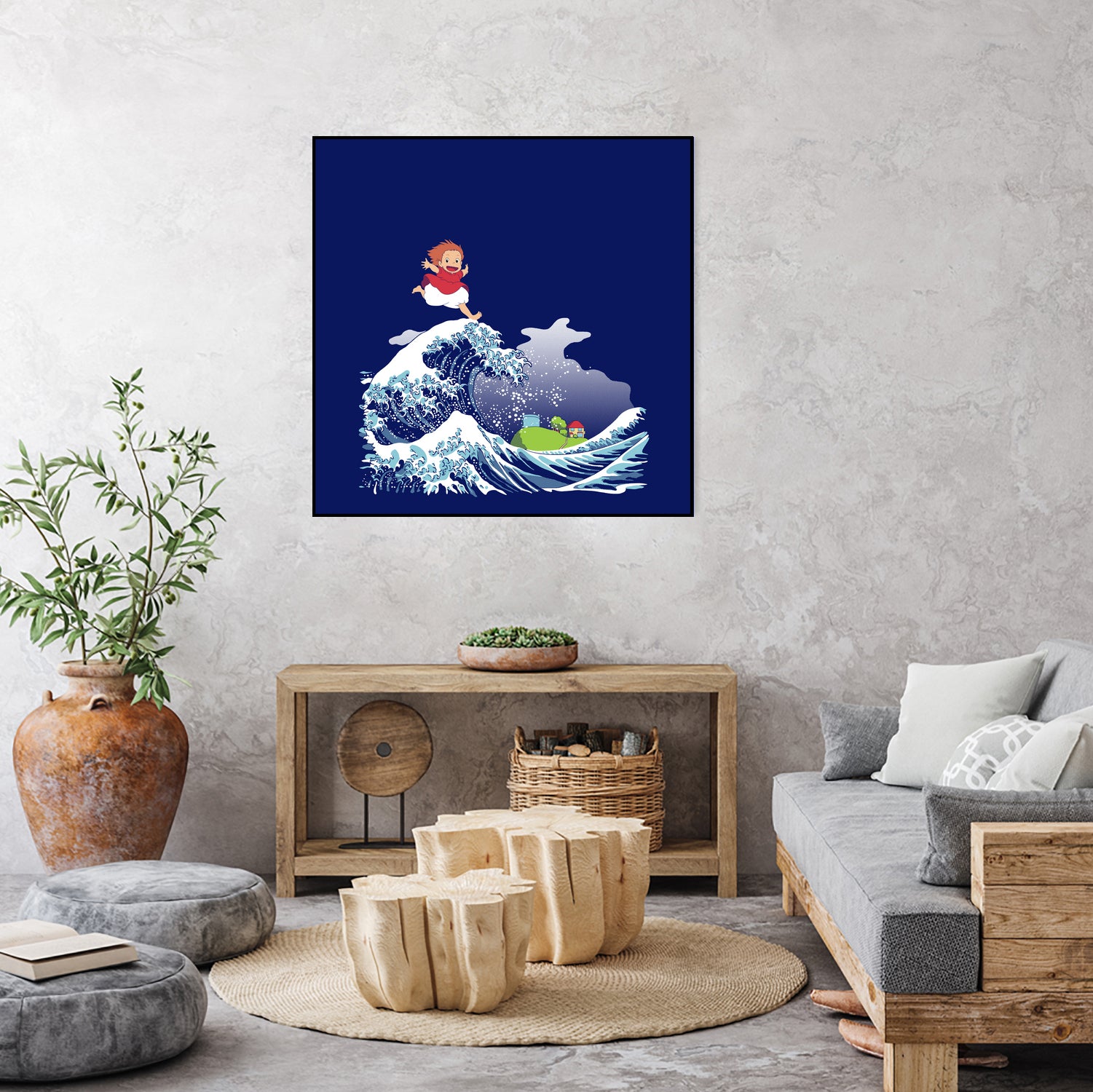 Ponyo and the Great Kanagawa wave by Stefano Piga on GIANT ART - blue digital drawing