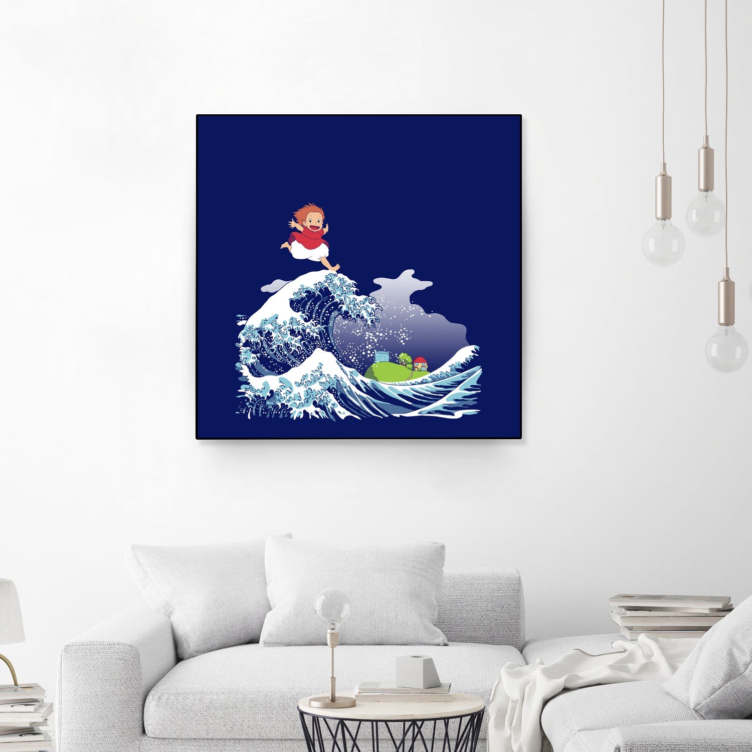 Ponyo and the Great Kanagawa wave by Stefano Piga on GIANT ART - blue digital drawing