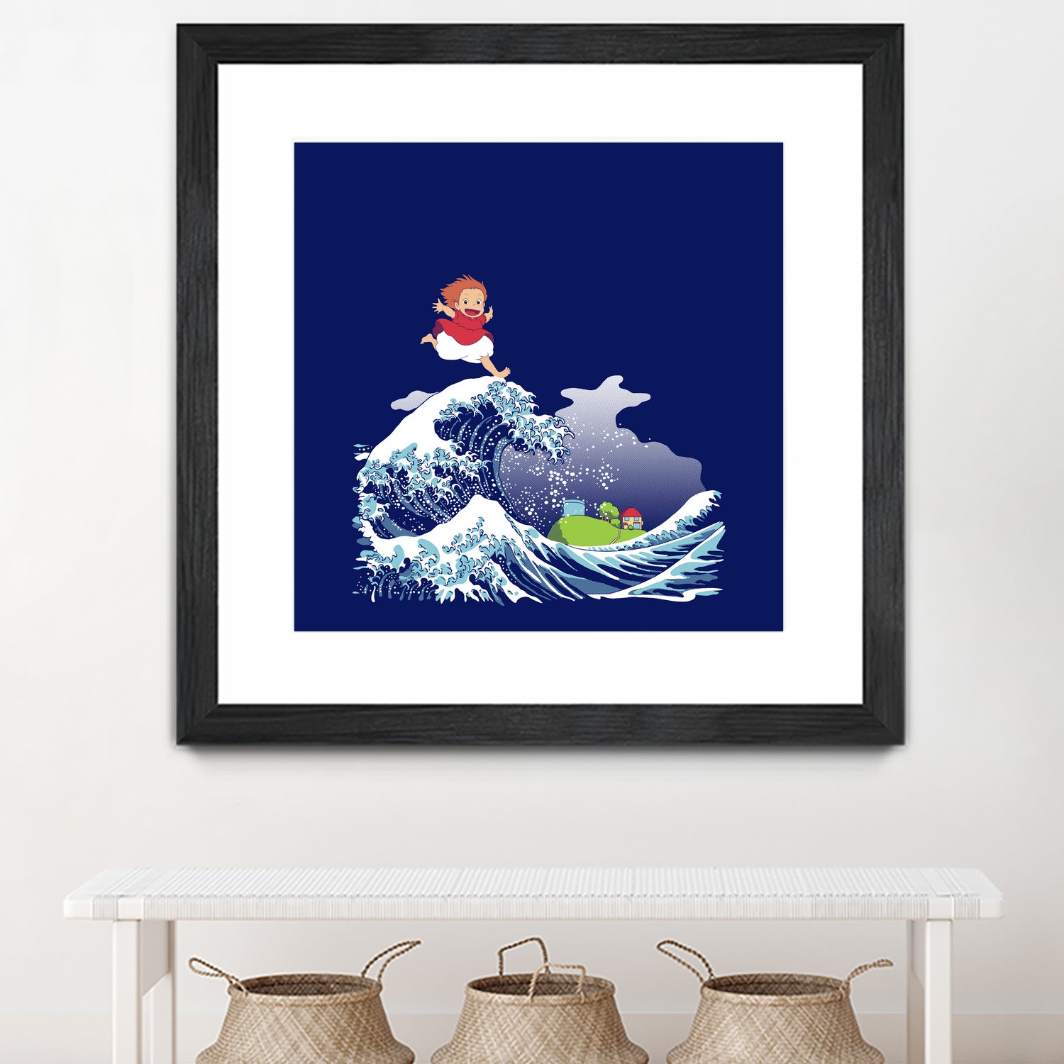 Ponyo and the Great Kanagawa wave by Stefano Piga on GIANT ART - blue digital drawing