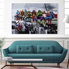 Marvel DC Superheroes Lunch Rendezvous by Dan Avenell on GIANT ART - blue digital painting