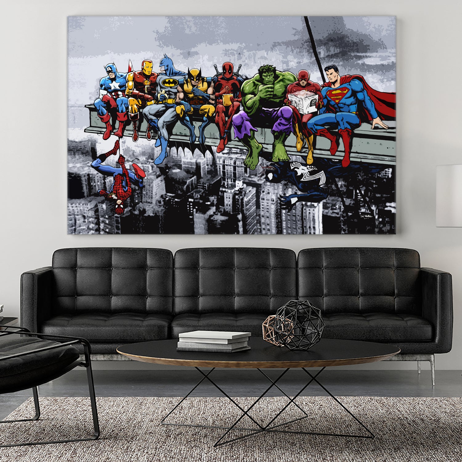 Marvel DC Superheroes Lunch Rendezvous by Dan Avenell on GIANT ART - blue digital painting