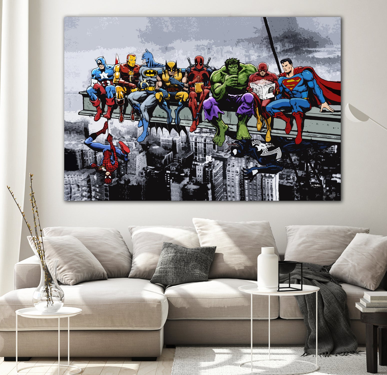 Marvel DC Superheroes Lunch Rendezvous by Dan Avenell on GIANT ART - blue digital painting