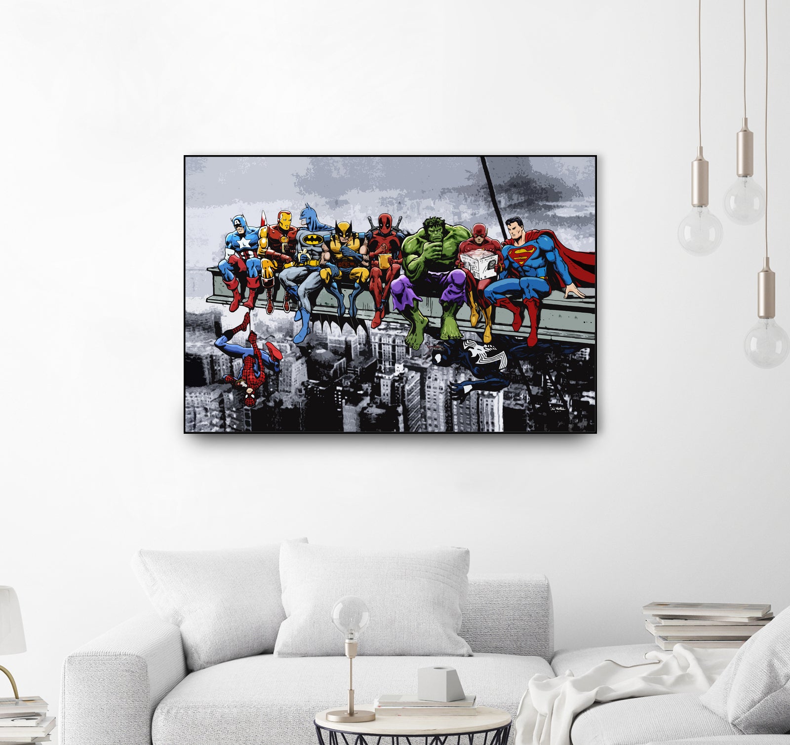 Marvel DC Superheroes Lunch Rendezvous by Dan Avenell on GIANT ART - blue digital painting