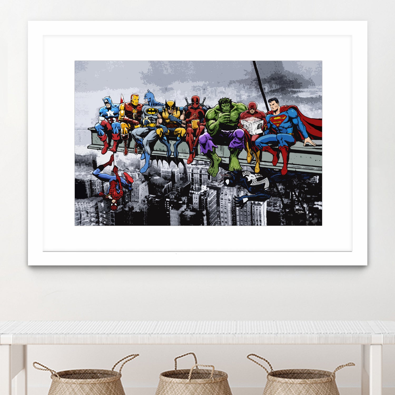 Marvel DC Superheroes Lunch Rendezvous by Dan Avenell on GIANT ART - blue digital painting