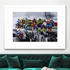 Marvel DC Superheroes Lunch Rendezvous by Dan Avenell on GIANT ART - blue digital painting