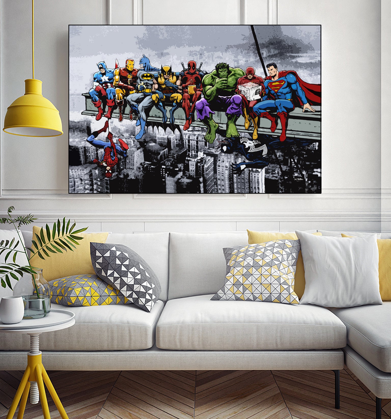 Marvel DC Superheroes Lunch Rendezvous by Dan Avenell on GIANT ART - blue digital painting