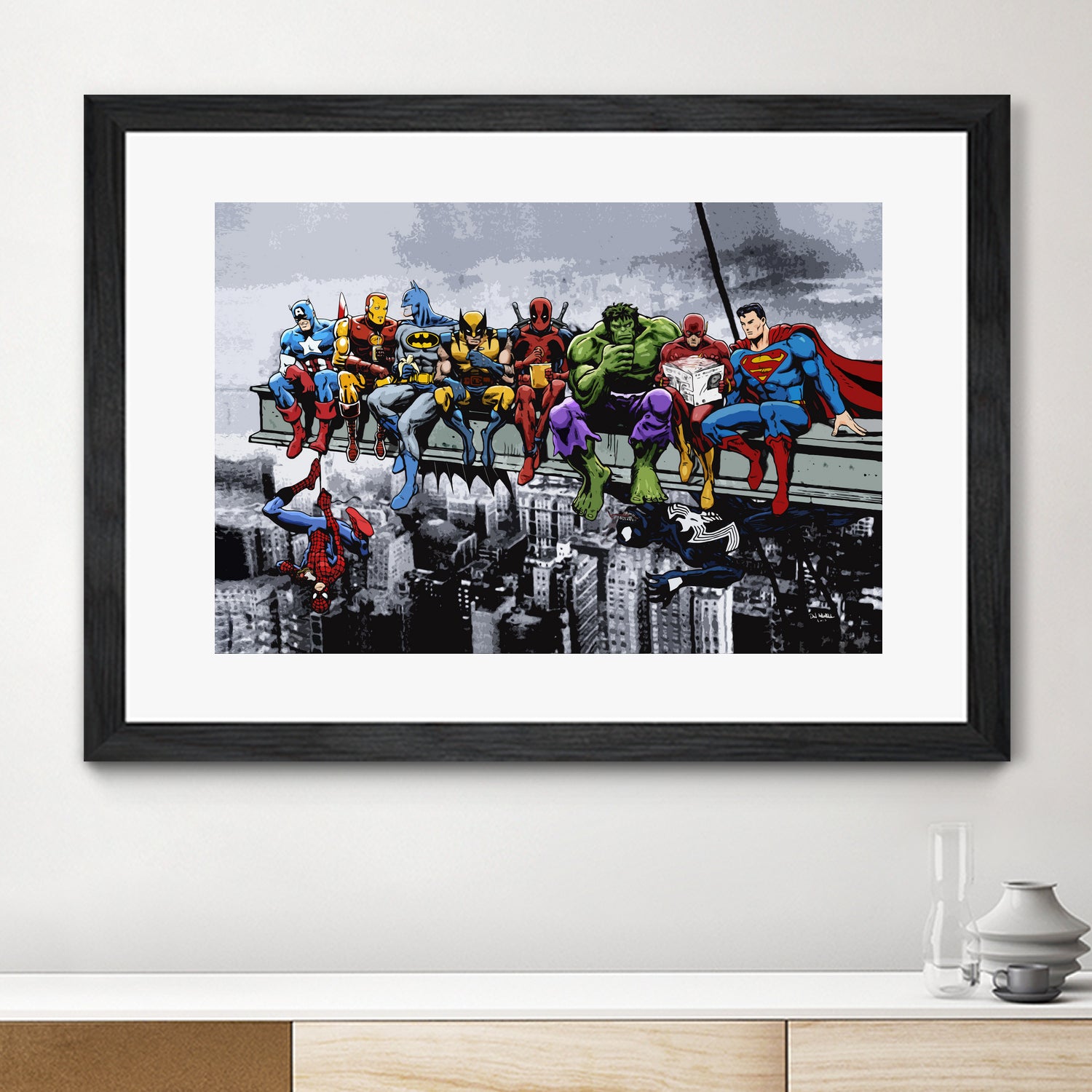 Marvel DC Superheroes Lunch Rendezvous by Dan Avenell on GIANT ART - blue digital painting