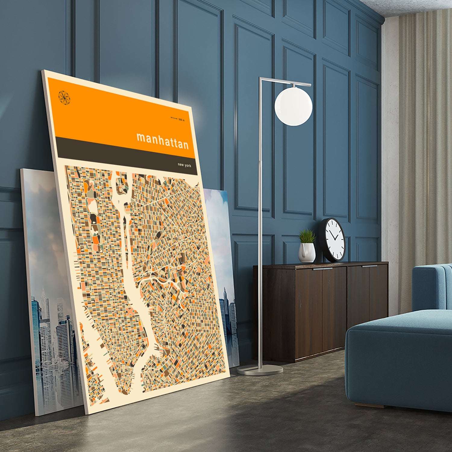 Manhattan Map by Jazzberry Blue on GIANT ART - orange vector illustration