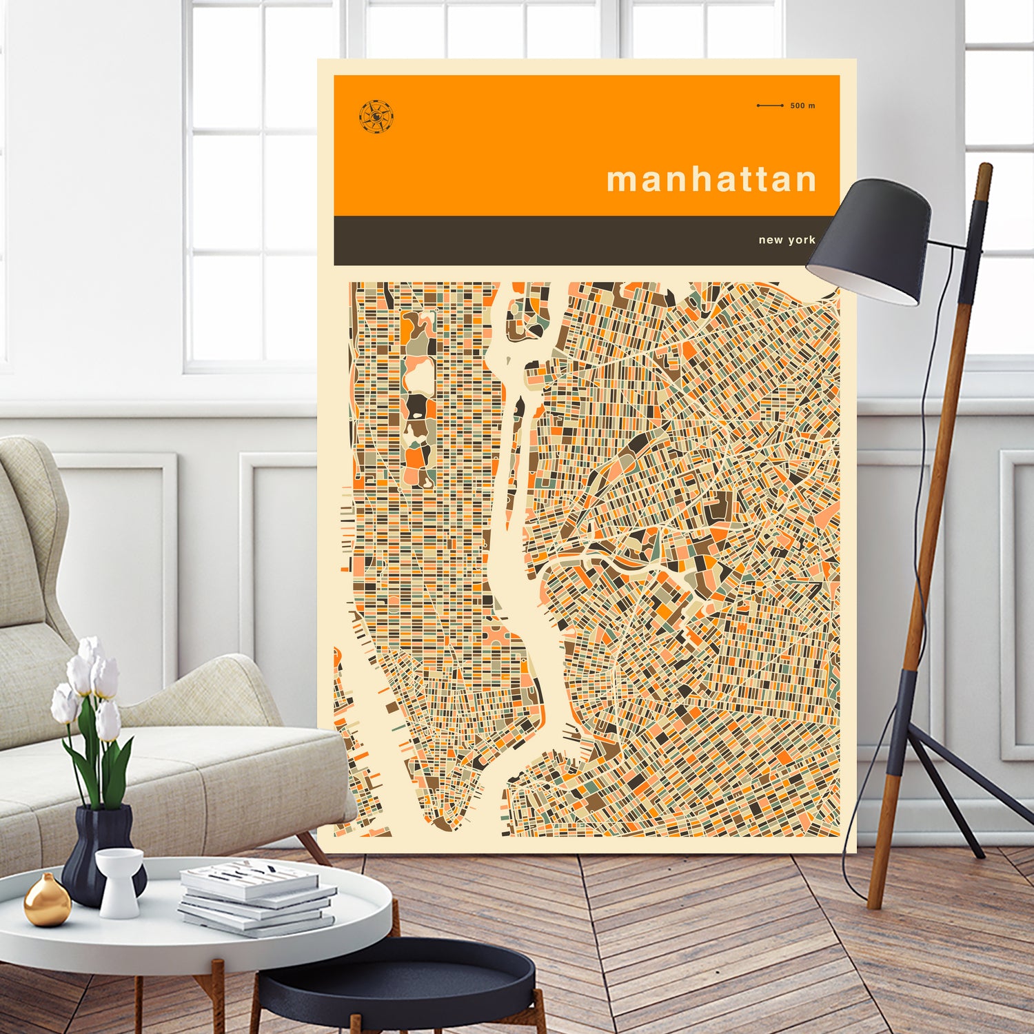 Manhattan Map by Jazzberry Blue on GIANT ART - orange vector illustration