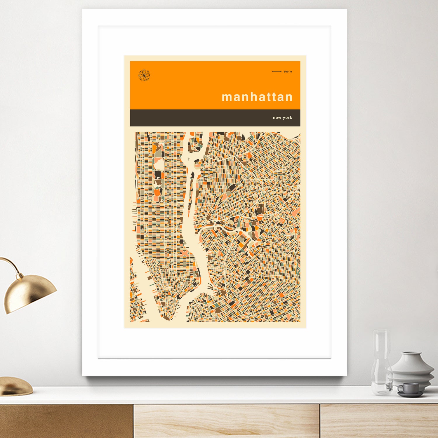 Manhattan Map by Jazzberry Blue on GIANT ART - orange vector illustration