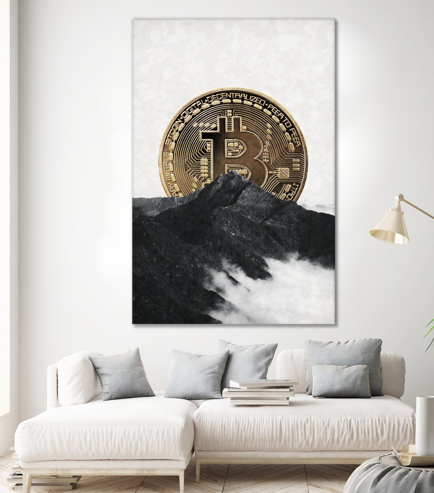 Bitcoin rising behind the mountain by Menelaos Trompoukis on GIANT ART - gray digital painting