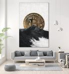 Bitcoin rising behind the mountain by Menelaos Trompoukis on GIANT ART - gray digital painting