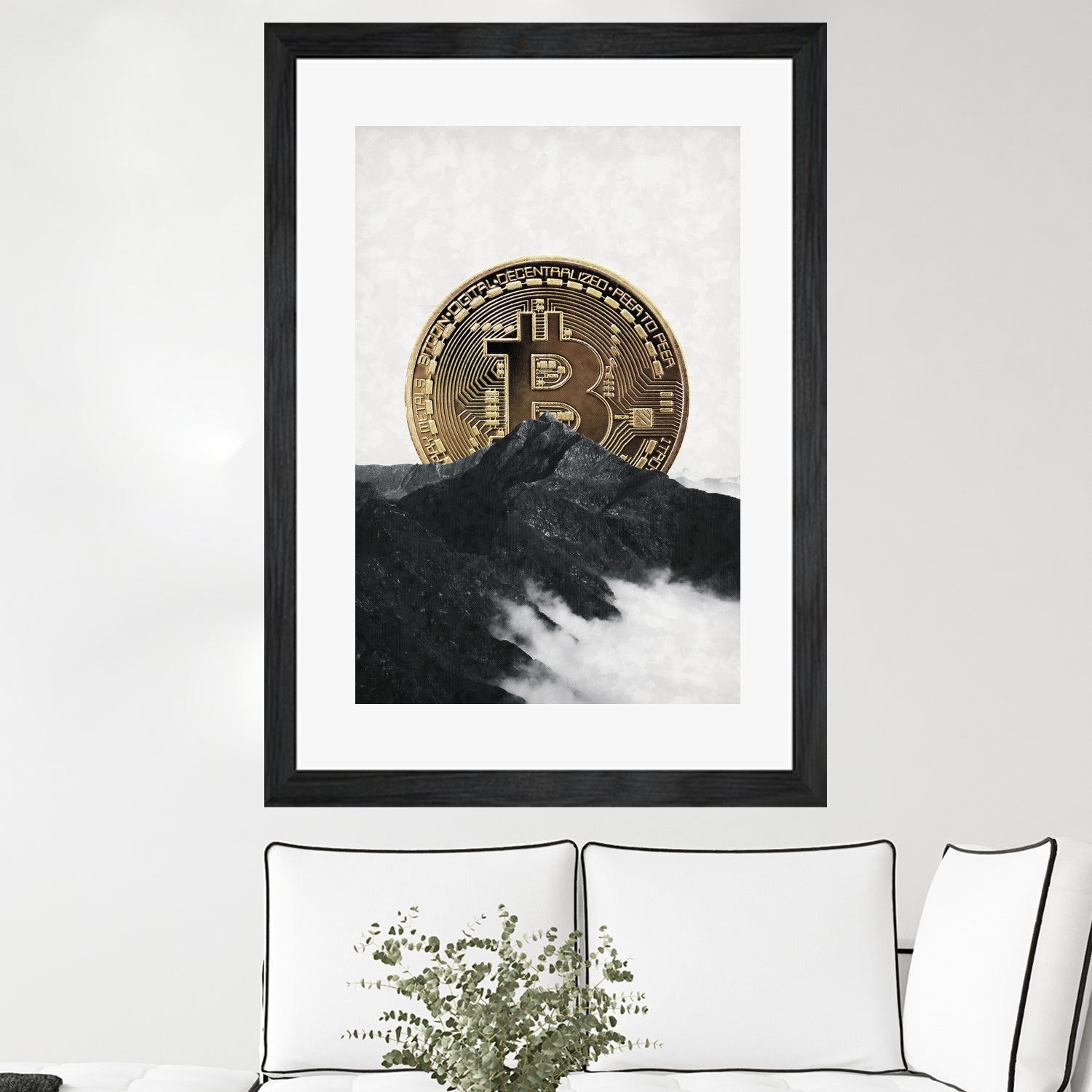 Bitcoin rising behind the mountain by Menelaos Trompoukis on GIANT ART - gray digital painting