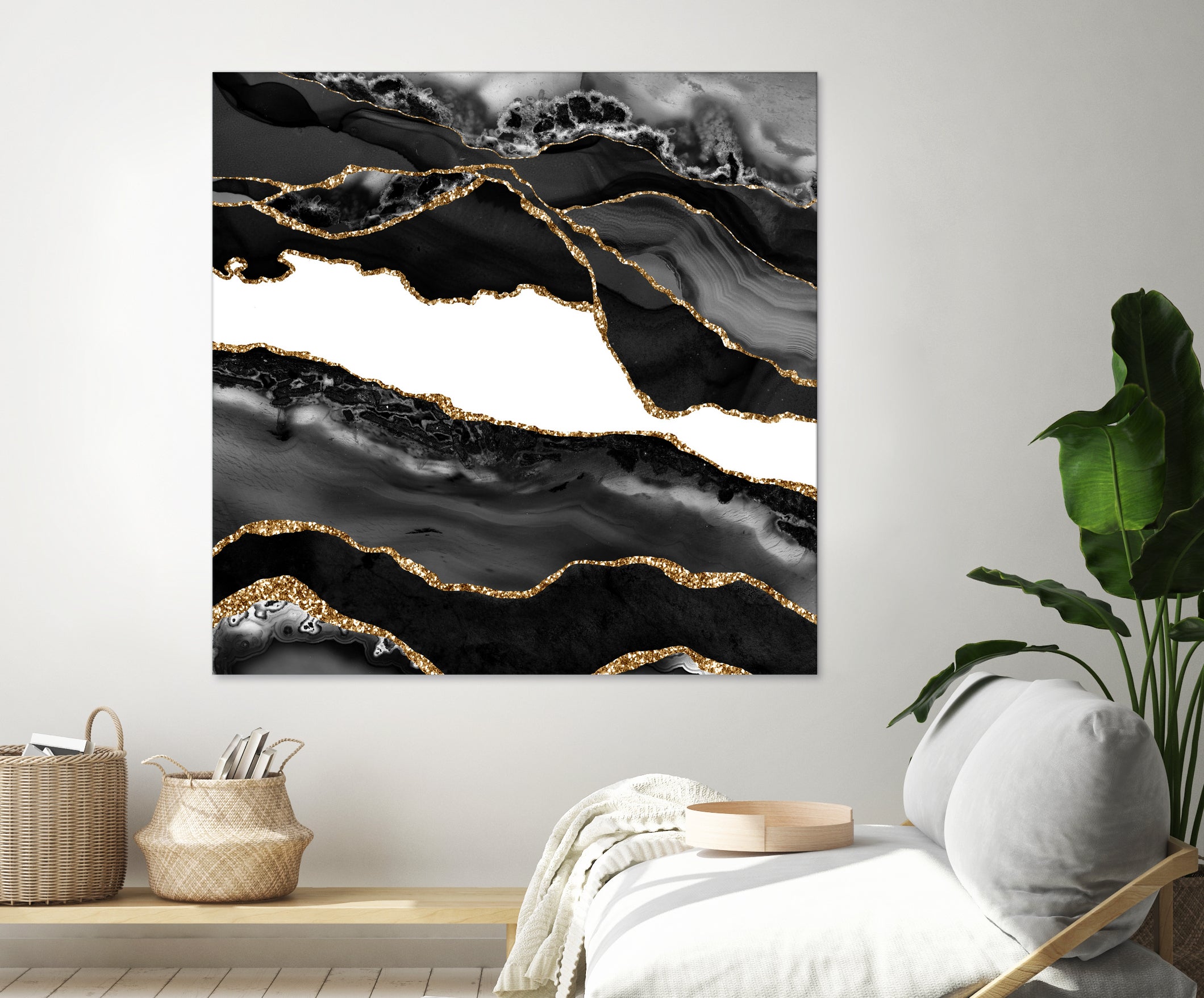 Black & Gold Agate Texture 06 by Isabel Muñoz on GIANT ART - black digital painting