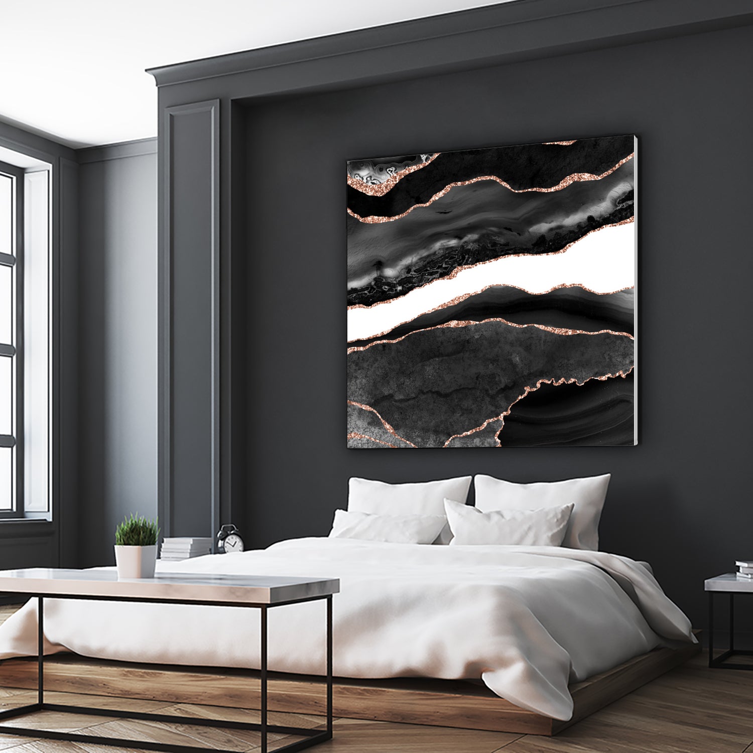 Black & Rose Gold Agate Texture 08 by Isabel Muñoz on GIANT ART - black digital painting