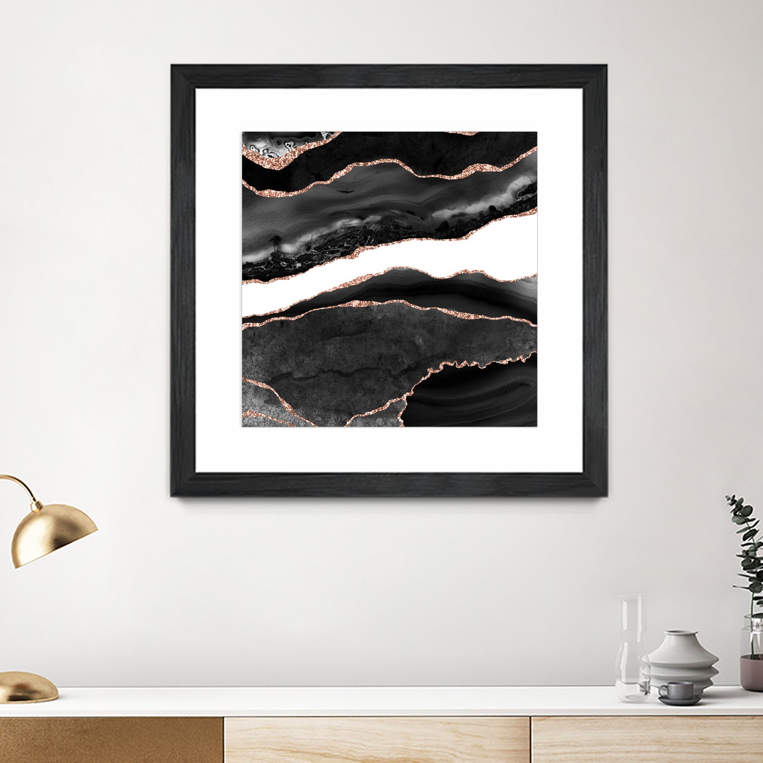 Black & Rose Gold Agate Texture 08 by Isabel Muñoz on GIANT ART - black digital painting