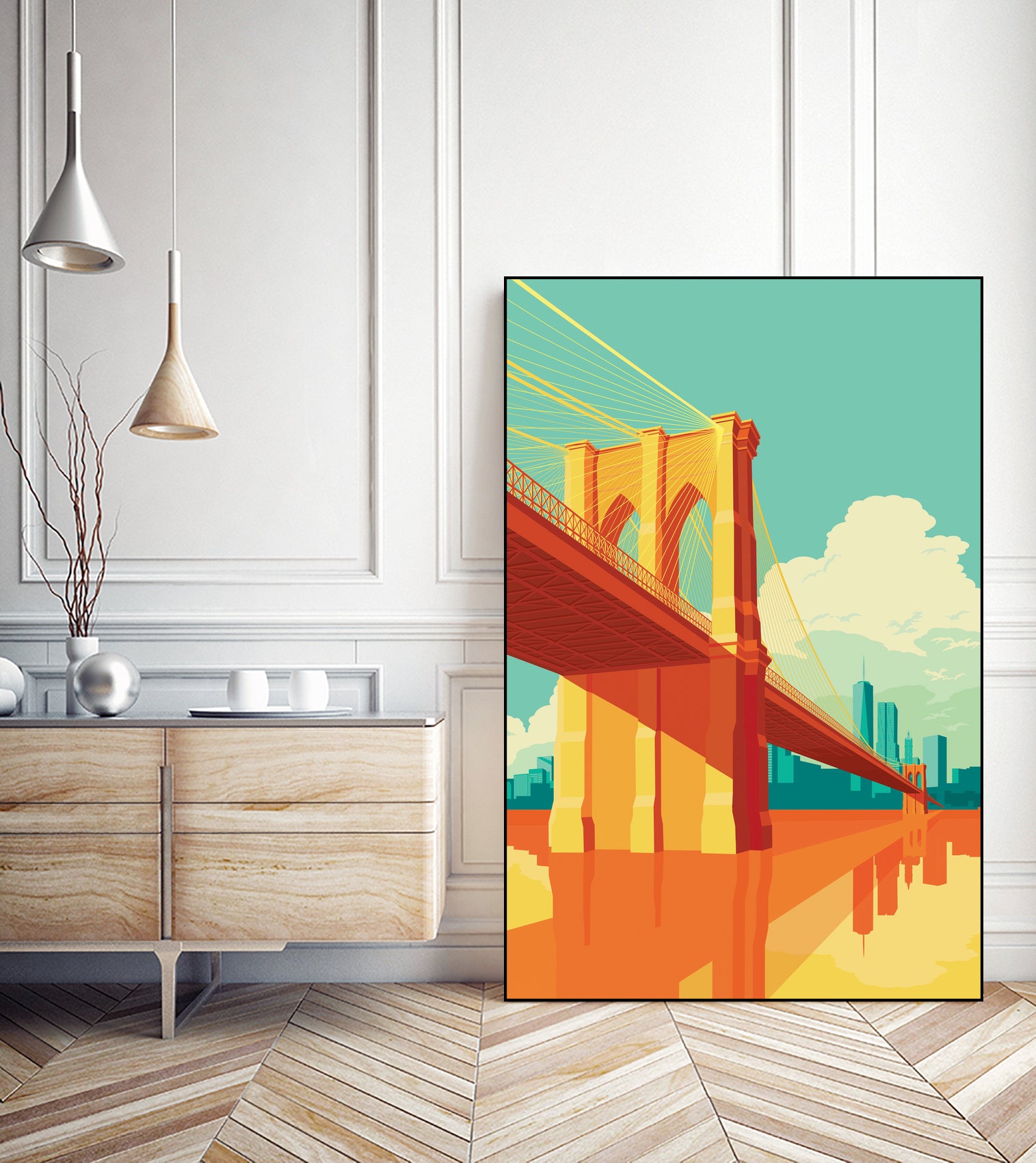 Brooklyn Bridge NYC by Remko Heemskerk on GIANT ART - orange digital drawing