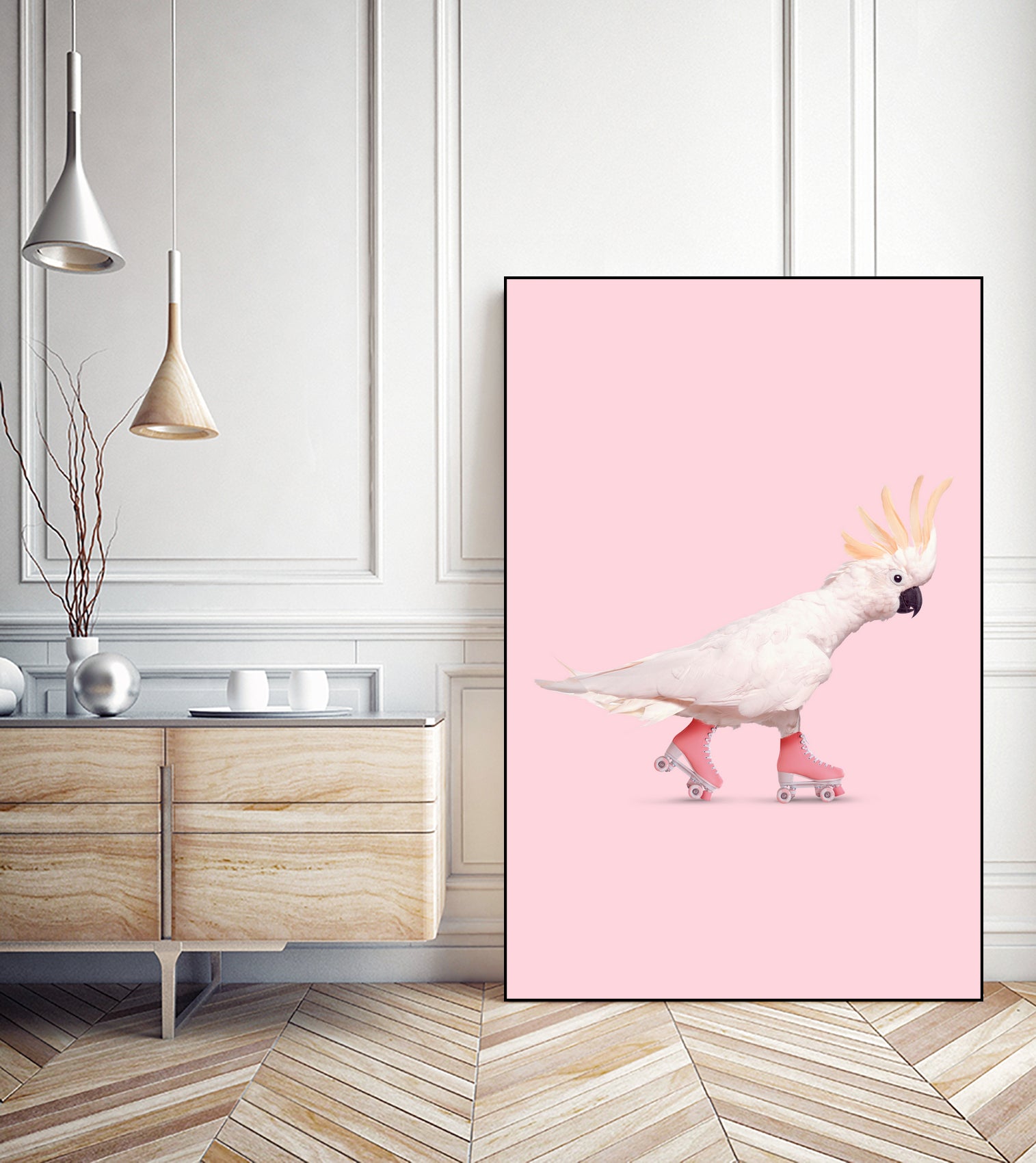 Rollerskating Cockatoo by Jonas Loose on GIANT ART - pink photo manipulation