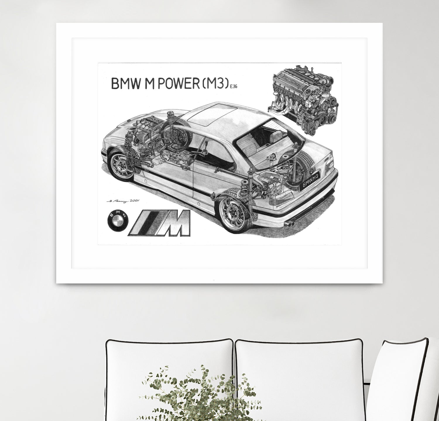 BMW M3 e36 CUTAWAY by steve pearcy on GIANT ART - white digital painting