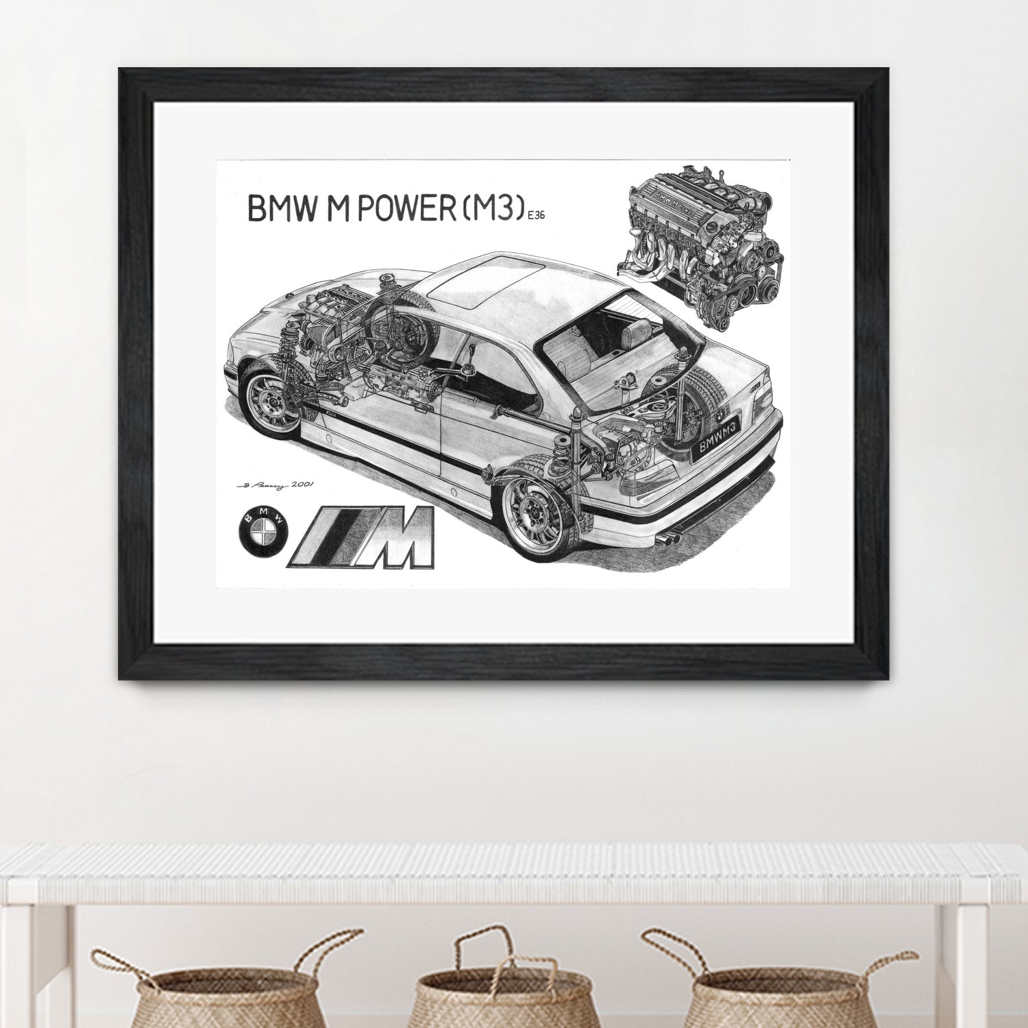 BMW M3 e36 CUTAWAY by steve pearcy on GIANT ART - white digital painting