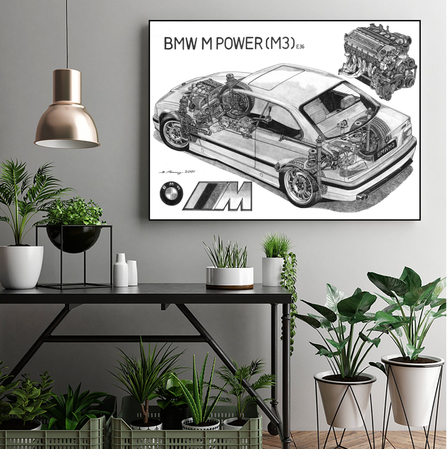 BMW M3 e36 CUTAWAY by steve pearcy on GIANT ART - white digital painting