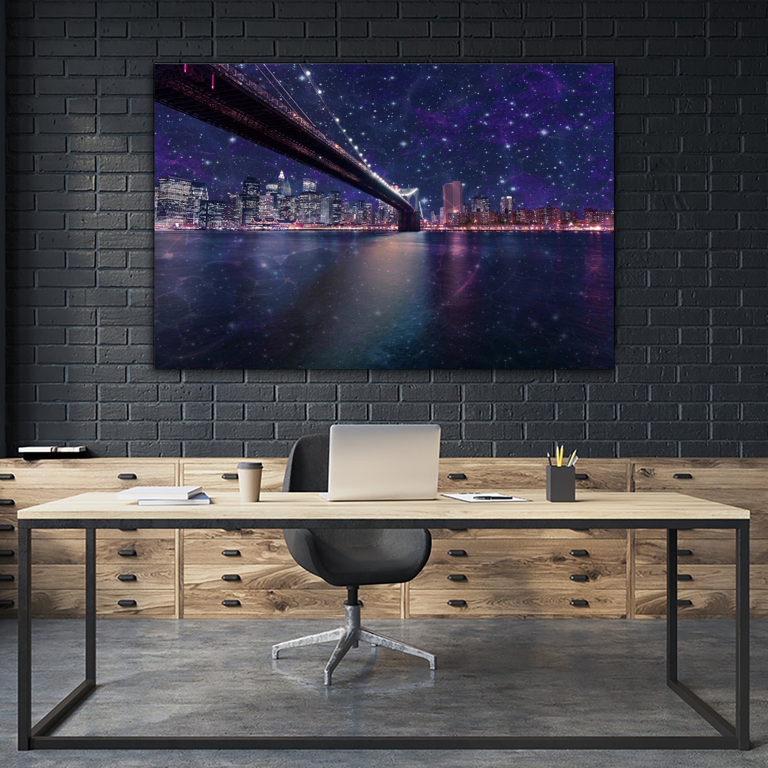 Spacey Manhattan Skyline by Susan Kline on GIANT ART - blue photo illustration