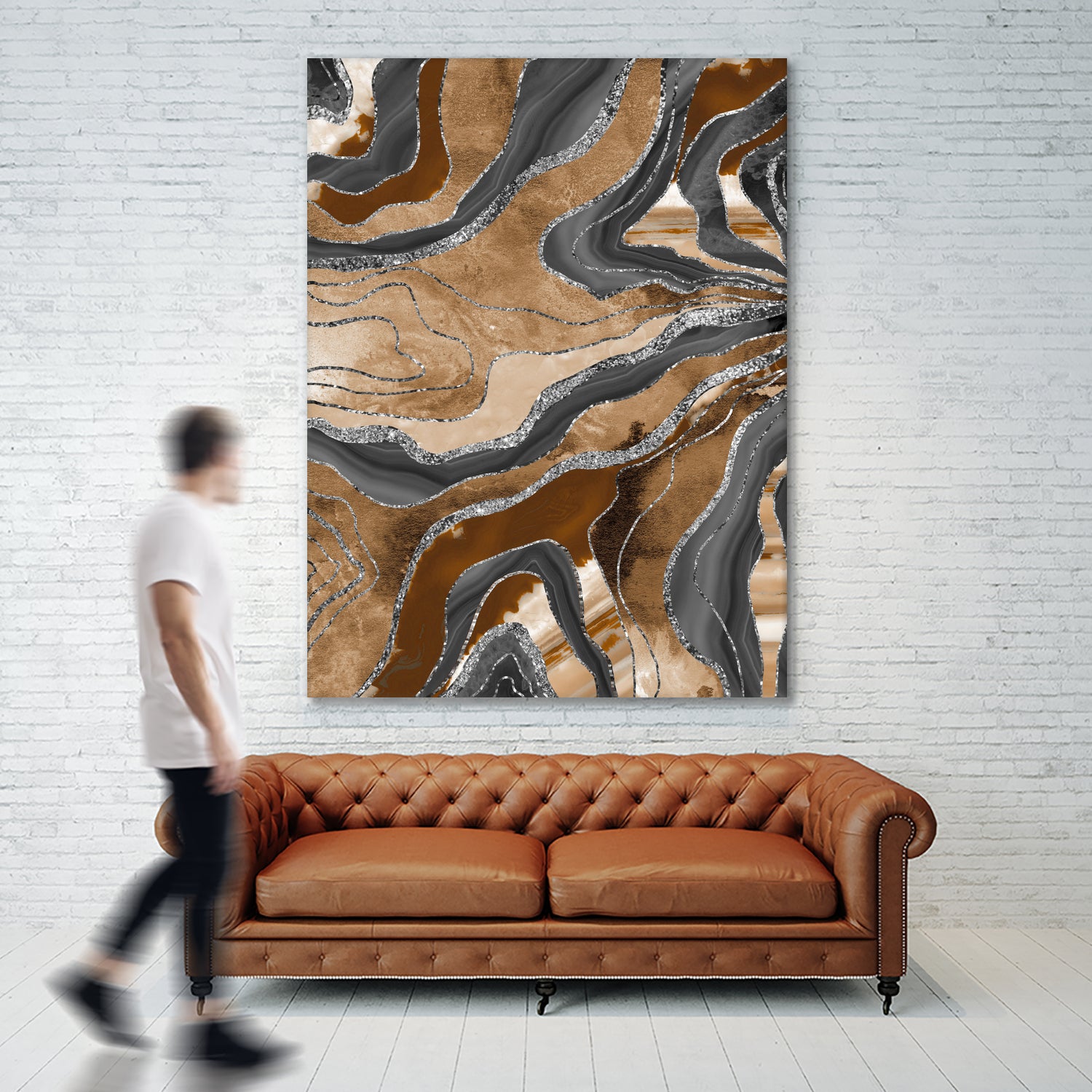 Earthy Marble Agate Silver Glitter Glam #1 (Faux Glitter) by Anita & Bella Jantz on GIANT ART - brown digital painting