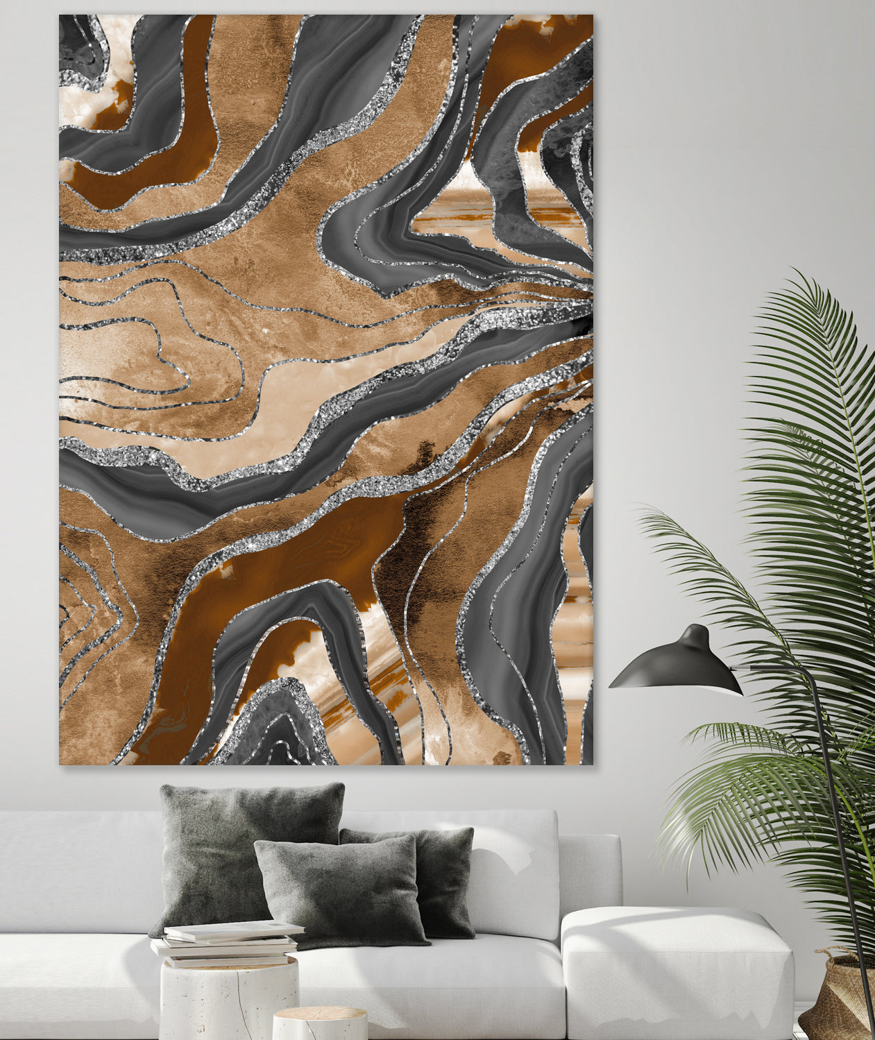 Earthy Marble Agate Silver Glitter Glam #1 (Faux Glitter) by Anita & Bella Jantz on GIANT ART - brown digital painting