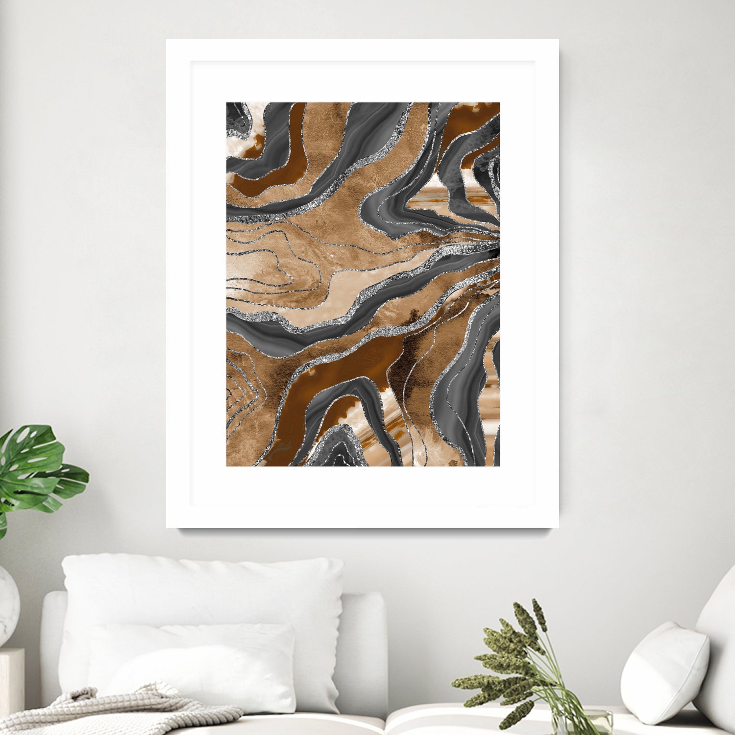 Earthy Marble Agate Silver Glitter Glam #1 (Faux Glitter) by Anita & Bella Jantz on GIANT ART - brown digital painting