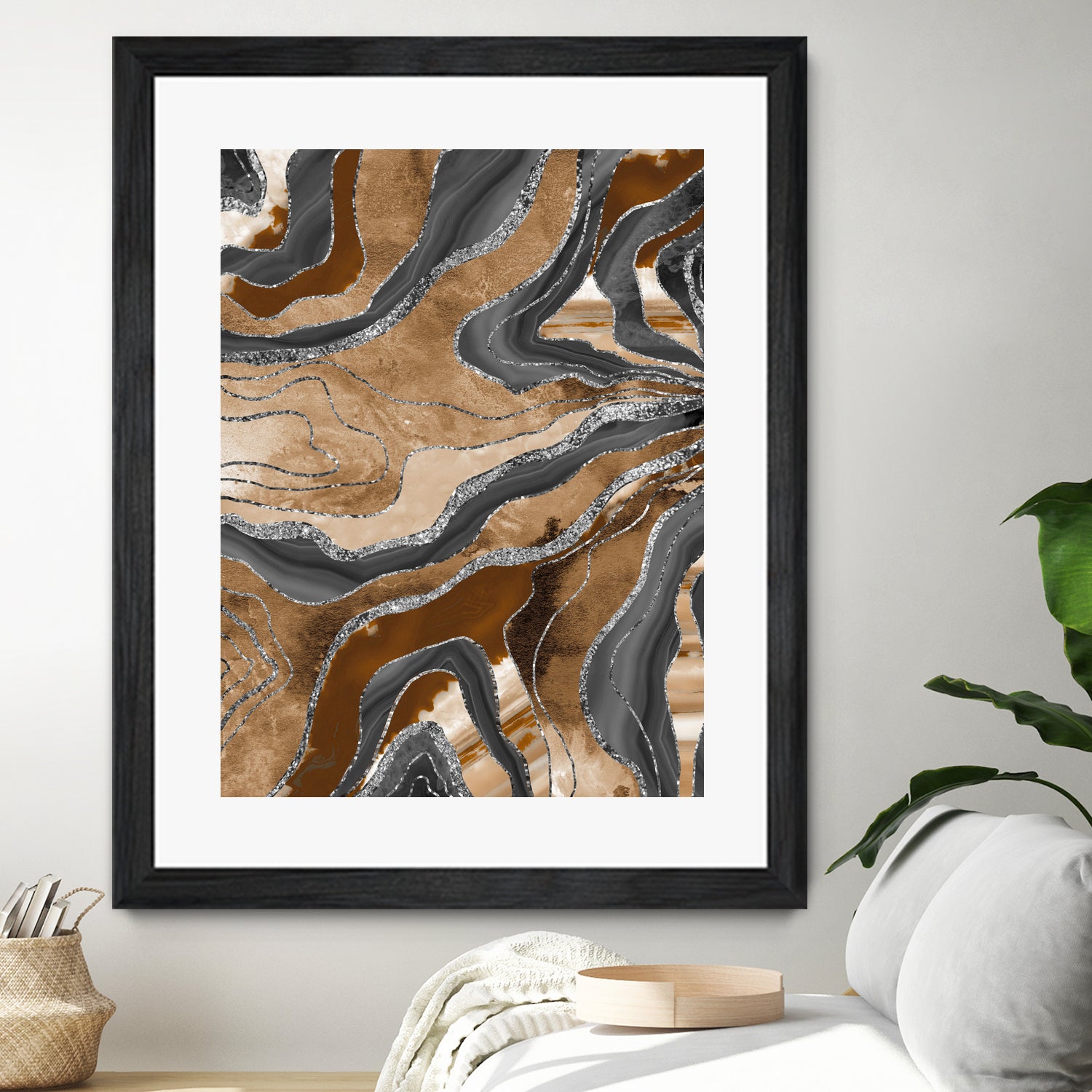 Earthy Marble Agate Silver Glitter Glam #1 (Faux Glitter) by Anita & Bella Jantz on GIANT ART - brown digital painting