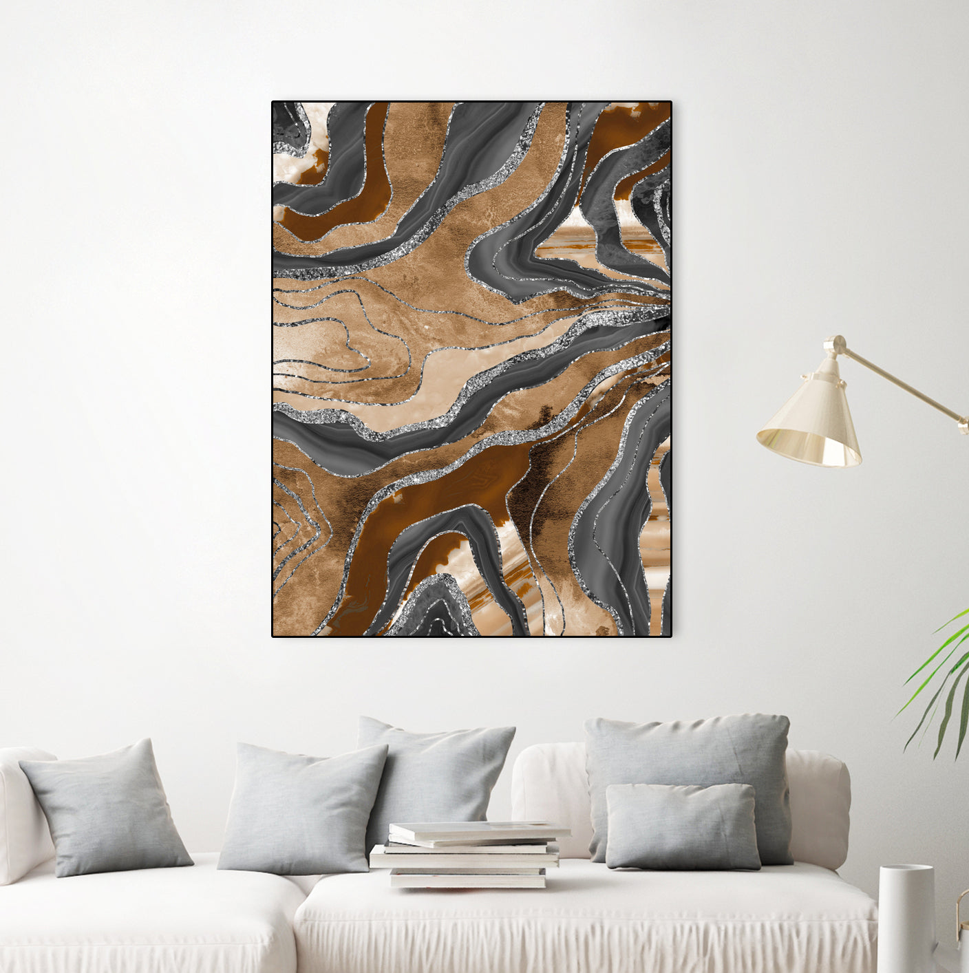 Earthy Marble Agate Silver Glitter Glam #1 (Faux Glitter) by Anita & Bella Jantz on GIANT ART - brown digital painting