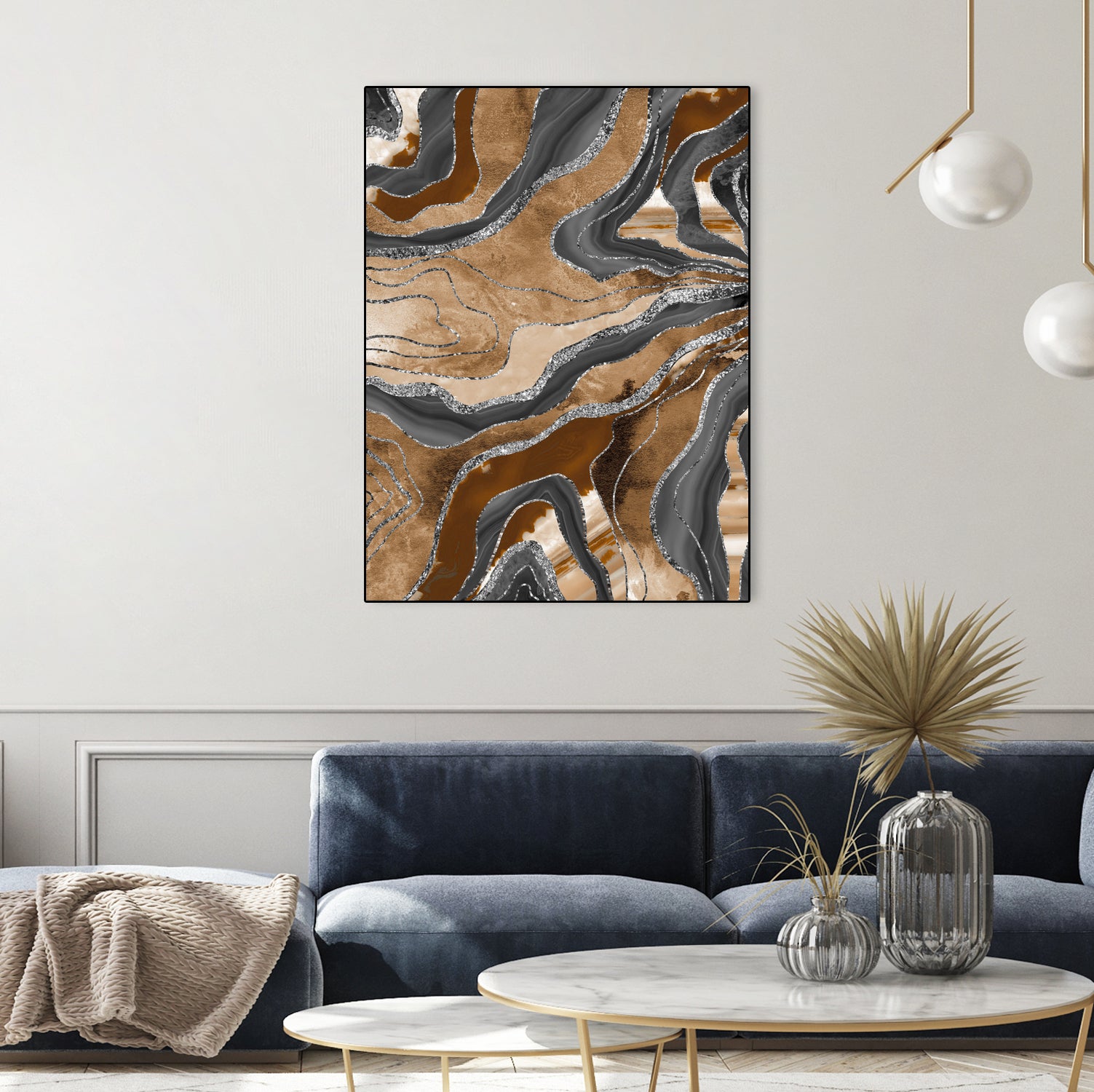 Earthy Marble Agate Silver Glitter Glam #1 (Faux Glitter) by Anita & Bella Jantz on GIANT ART - brown digital painting