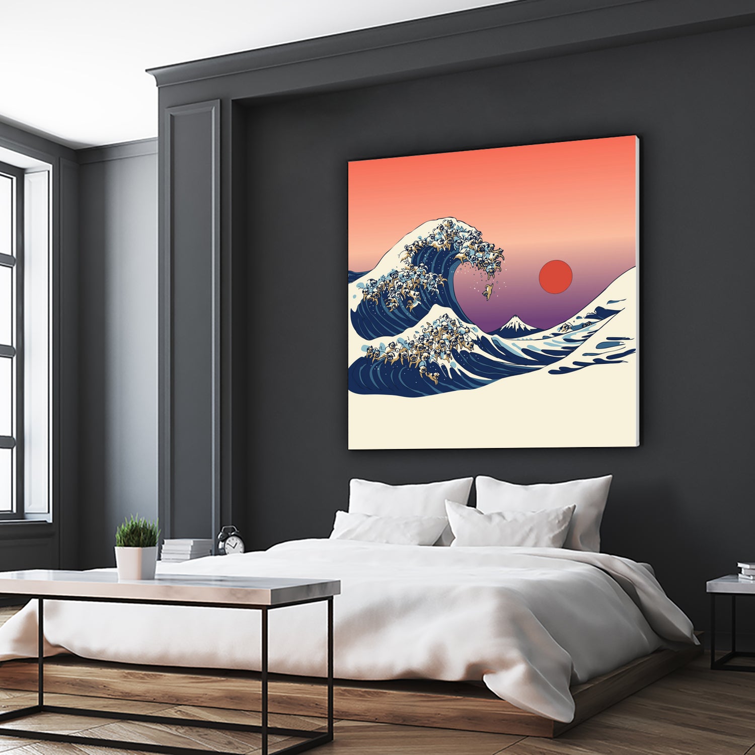 The Great Wave of Pug by ChalermPhol Harnchakkham on GIANT ART - orange digital drawing