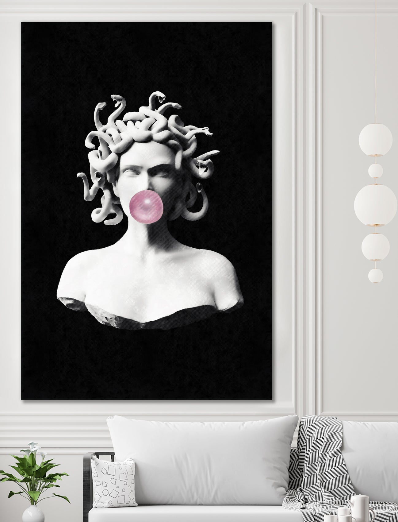 Medusa blowing pink bubblegum bubble by Menelaos Trompoukis on GIANT ART - black digital painting